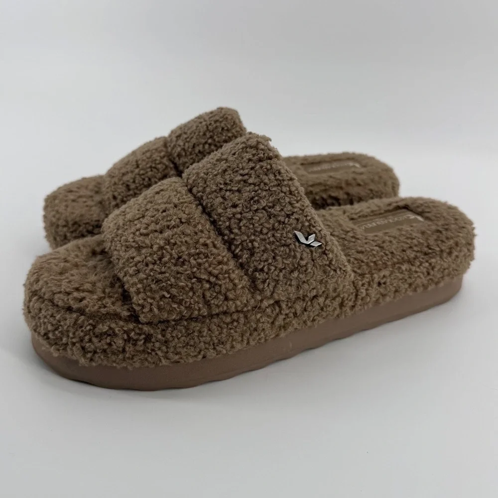 Koolaburra by‎ UGG Peachee Brown Faux Shearling Slide Sandals Womens Size 9